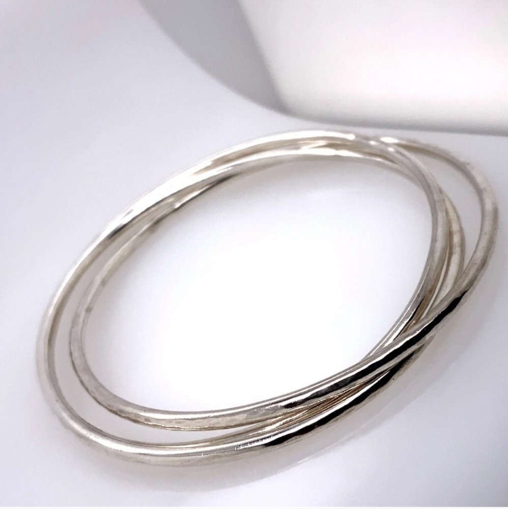 James Avery sterling silver hammered bangle Trinity Set